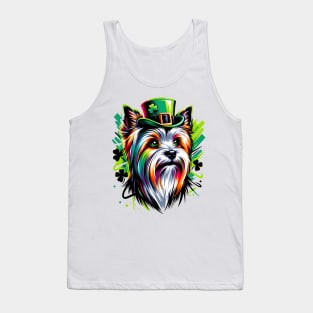 Silky Terrier in Leprechaun Hat Celebrates St. Patrick's Tank Top